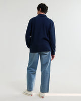 wax london men's Shore - Navy Textured Long-Sleeve Polo Shirt