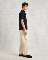 wax london men's Shore - Navy Textured Organic Cotton Polo Shirt