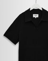 wax london men's Siena - Black Boucle Knitted Polo Shirt