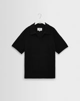 wax london men's Siena - Black Boucle Knitted Polo Shirt
