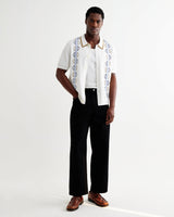 wax london men's Tellaro - Ecru And Blue Retro Embroidered Shirt