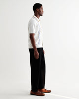 wax london men's Tellaro - Ecru And Blue Retro Embroidered Shirt