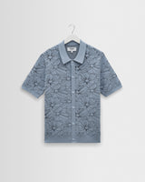wax london men's Tellaro - Light Blue Flower Jacquard Shirt