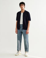 wax london men's Tellaro - Navy Flower Jacquard Shirt