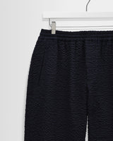 wax london men's Tyne - Dark Navy Jumbo Seersucker Loose Fit Trousers