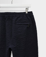 wax london men's Tyne - Dark Navy Jumbo Seersucker Loose Fit Trousers
