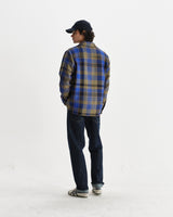 wax london men's Whiting - Blue And Khaki Pike Check Overshirt