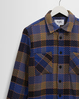 wax london men's Whiting - Blue And Khaki Pike Check Overshirt