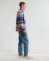 wax london men's Whiting - Blue And Tan Bold Check Overshirt