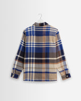 wax london men's Whiting - Blue And Tan Bold Check Overshirt