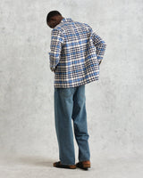 wax london men's Whiting - Ecru And Blue Strand Check Overshirt