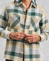 wax london Whiting - Ecru And Green Addle Check Overshirt
