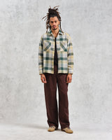 wax london Whiting - Ecru And Green Addle Check Overshirt