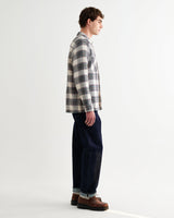 wax london men's Whiting - Ecru And Green Hutton Check Overshirt