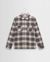 wax london men's Whiting - Ecru And Green Hutton Check Overshirt