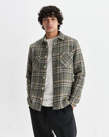 wax london men's Whiting - Green Wool Check Overshirt