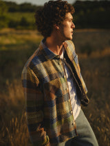 wax london men's Whiting - Khaki And Multicolour Pike Check Overshirt