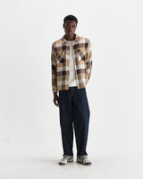 wax london men's Whiting - Natural And Brown Pike Check Overshirt