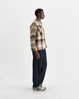 wax london men's Whiting - Natural And Brown Pike Check Overshirt
