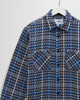 wax london men's Whiting - Navy And Blue Houndstooth Weave Overshirt
