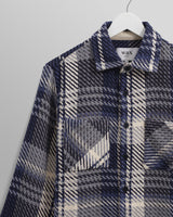 wax london navy spear check overshirt detail