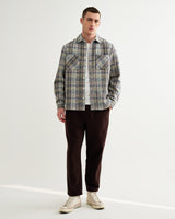 wax london men's WHITING OVERSHIRT BASKET WEAVE BLUE / GREEN