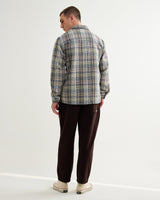 wax london men's WHITING OVERSHIRT BASKET WEAVE BLUE / GREEN