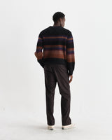 wax london men's Wilde - Black And Dark Multicolour Brush Stripe Wool Crewneck