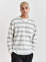 Hayden Long Sleeve T Shirt Ecru / Blue Stripe