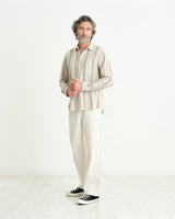 Oz Shirt Navy/Mustard Crinkle Stripe