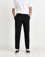Pleat Trousers Black Cotton Twill