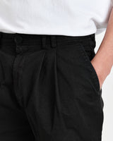 Pleat Trousers Black Cotton Twill