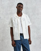 Didcot - Ecru Floral Embroidered Short-Sleeve Shirt