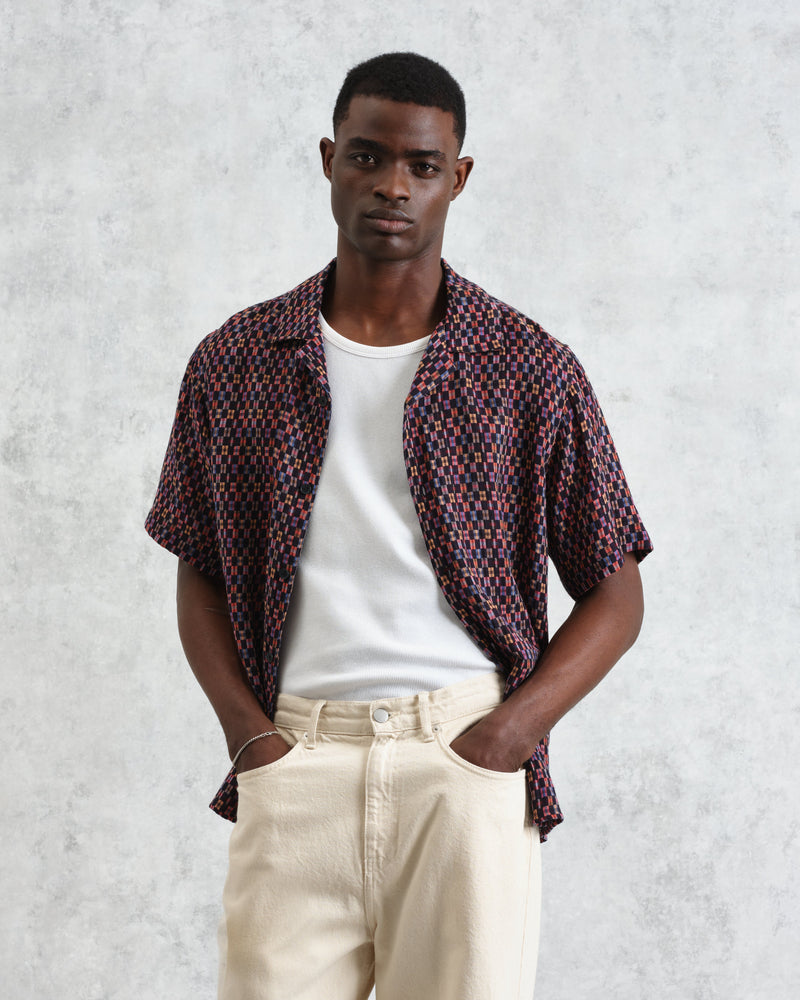 Didcot - Navy And Multicolour Geometric Short-Sleeve Shirt