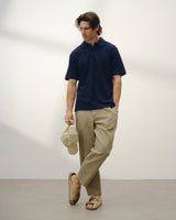 Shore - Navy Textured Organic Cotton Polo Shirt