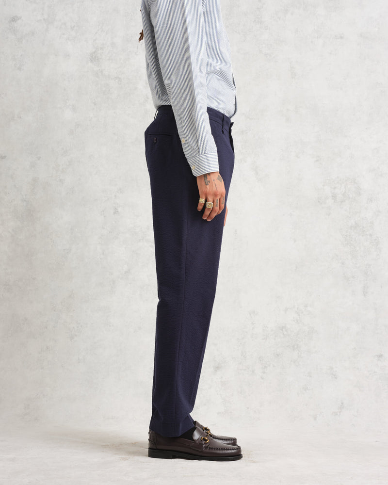 Alp Trousers Navy Seersucker