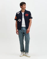 Didcot - Navy Floral Applique Short-Sleeve Shirt