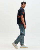 Didcot - Navy Floral Applique Short-Sleeve Shirt