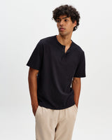 Hill - Black Slub Organic Cotton Henley T-Shirt