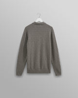 Oban - Grey Marl Textured-Check Knitted Long Sleeve Polo Shirt