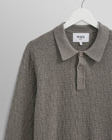 Oban - Grey Marl Textured-Check Knitted Long Sleeve Polo Shirt
