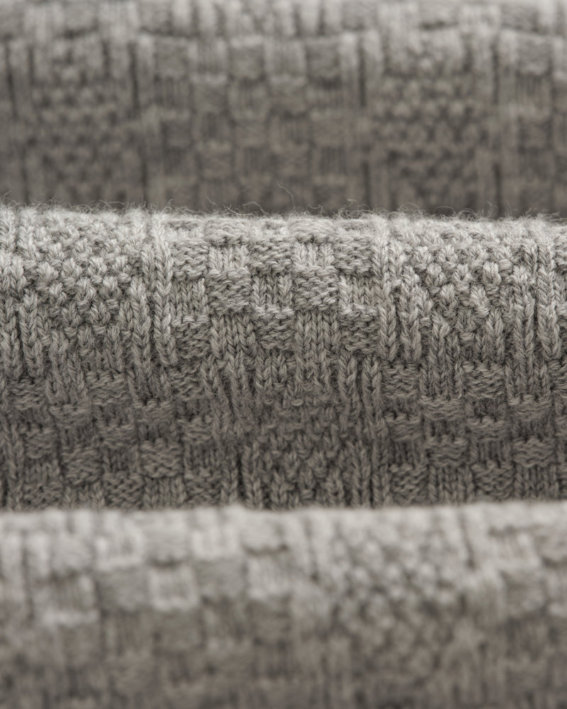 Oban - Grey Marl Textured-Check Knitted Long Sleeve Polo Shirt
