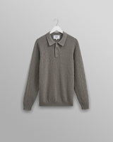 Oban - Grey Marl Textured-Check Knitted Long Sleeve Polo Shirt
