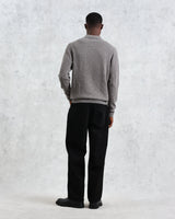 Oban - Grey Marl Textured-Check Knitted Long Sleeve Polo Shirt