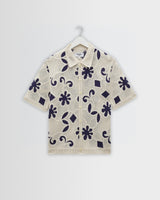 Porto - Ecru And Navy Doodle Crochet Knitted Shirt