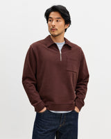 Reeve - Washed Brown Loopback Organic Cotton Collared Sweatshirt