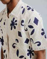 Porto - Ecru And Navy Doodle Crochet Knitted Shirt