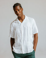Didcot - White Flower Embroidered Short-Sleeve Shirt