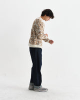 wax london men's Alban - Natural And Brown Floral Textured Jacquard Cardigan