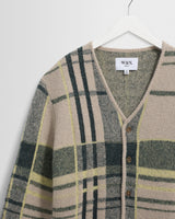 wax london men's Alban - Natural And Green Plaid Check Cardigan